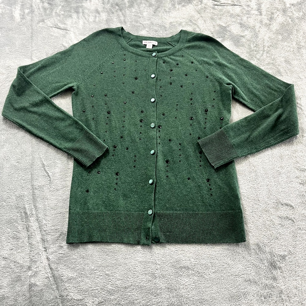 Merona Womens Emerald Green Beaded Cardigan Sweater Fairygrunge Small